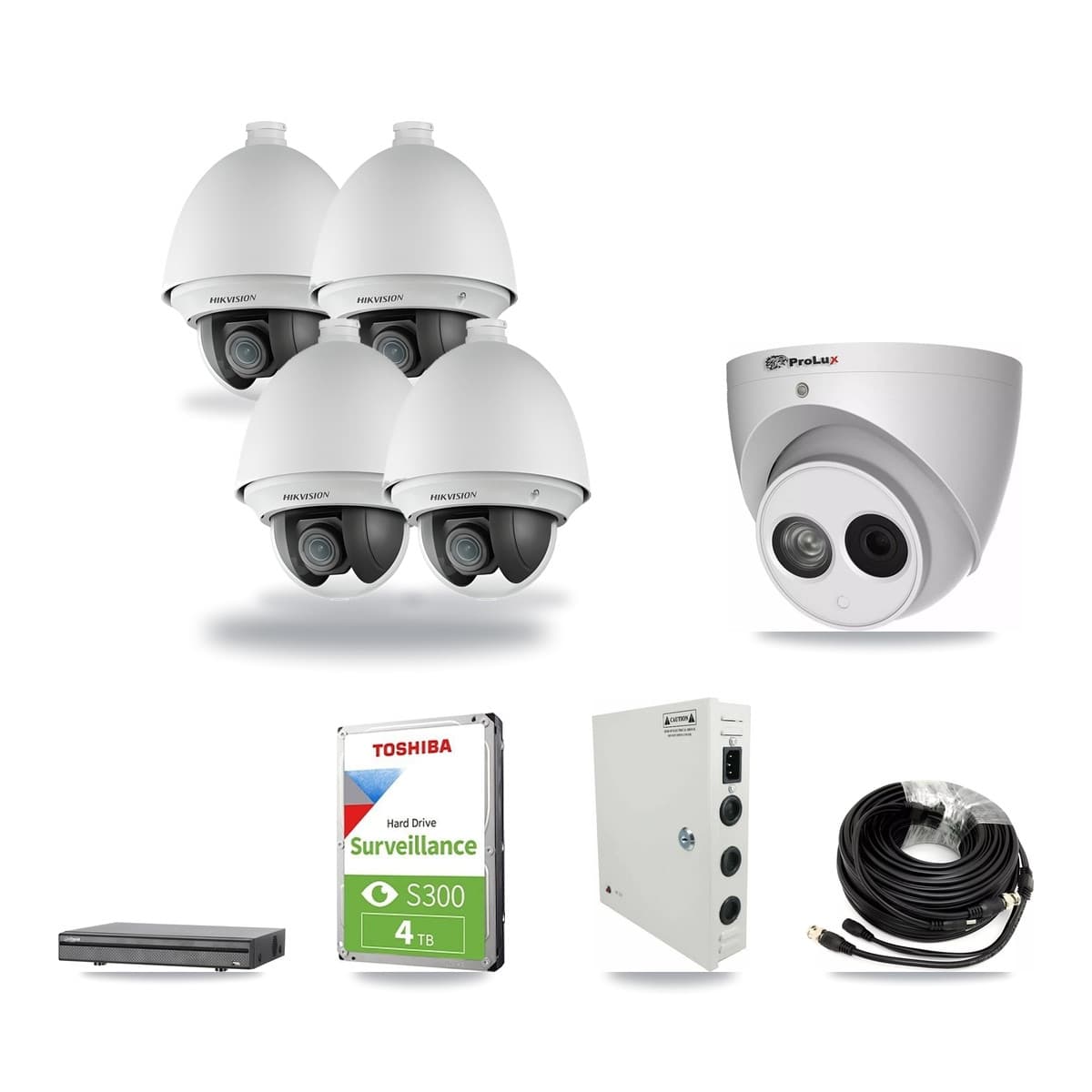 8-Channel 2MP – 4MP CCTV Kit — 4 2MP PTZ + 1 4MP Turret Cameras + 4TB Recording (DH-XVR5108H Recorder) - Image 1