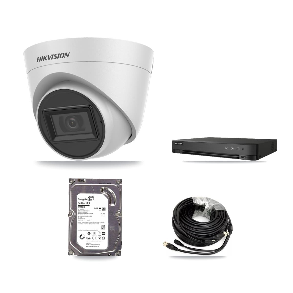 Hikvision 8-Channel 5MP CCTV Kit — 6 White Turret Cameras + 2TB Recording (IDS-7208HQHI Recorder)