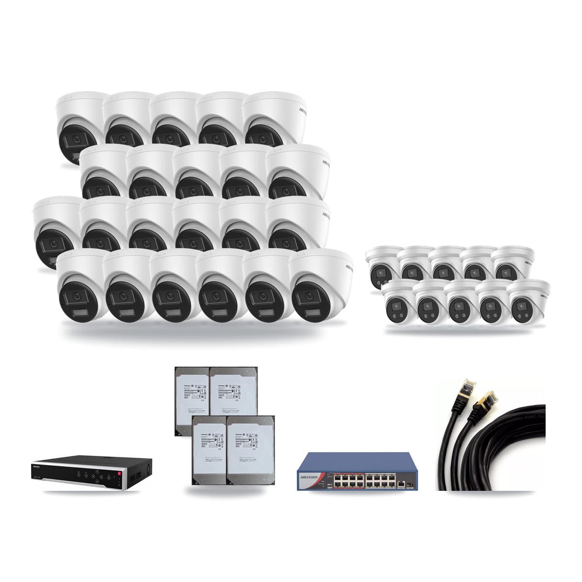 Hikvision 32-Channel 5MP – 4K CCTV Kit — 22 4K + 10 5MP Turret Cameras + 4× 14TB Recording - Image 1