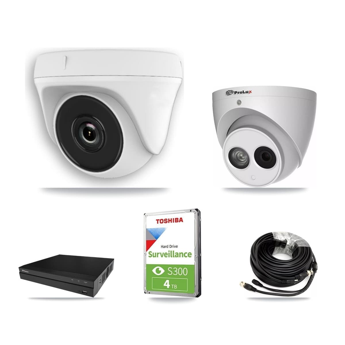 Prolux 8-Channel 2MP – 4MP CCTV Kit — 4 White 2MP Dome + 1 4MP Turret Cameras + 4TB Recording (PXD-5208AN Recorder)