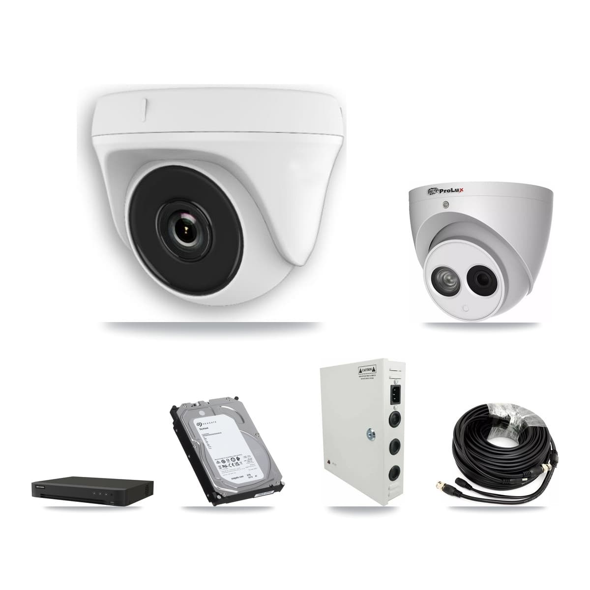 Prolux & Hikvision 16-Channel 2MP – 4MP CCTV Kit — 8 White 2MP Dome + 1 4MP Turret Cameras + 6TB Recording (IDS-7216HQHI Recorder)