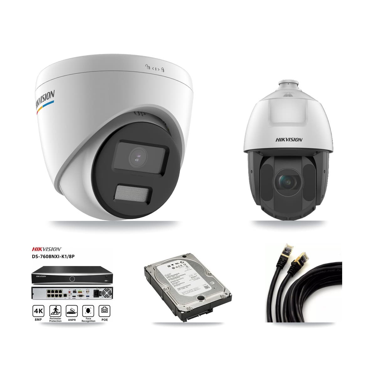 Hikvision 8-Channel 2MP CCTV Kit — 7 Turret + 1 PTZ Cameras + 5TB Recording