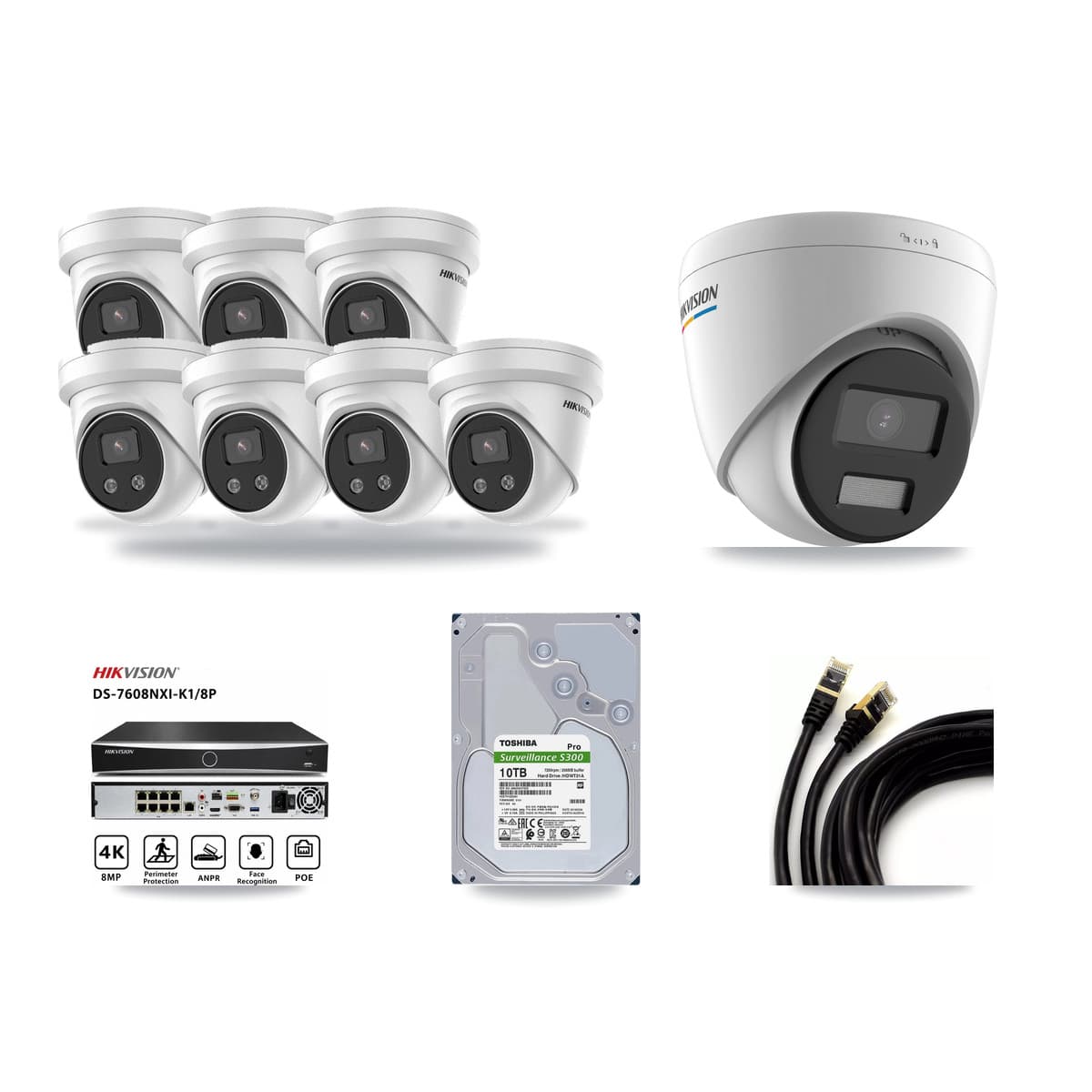 Hikvision 8-Channel 2MP – 5MP CCTV Kit — 1 2MP + 7 5MP Turret Cameras + 10TB Recording - Image 1