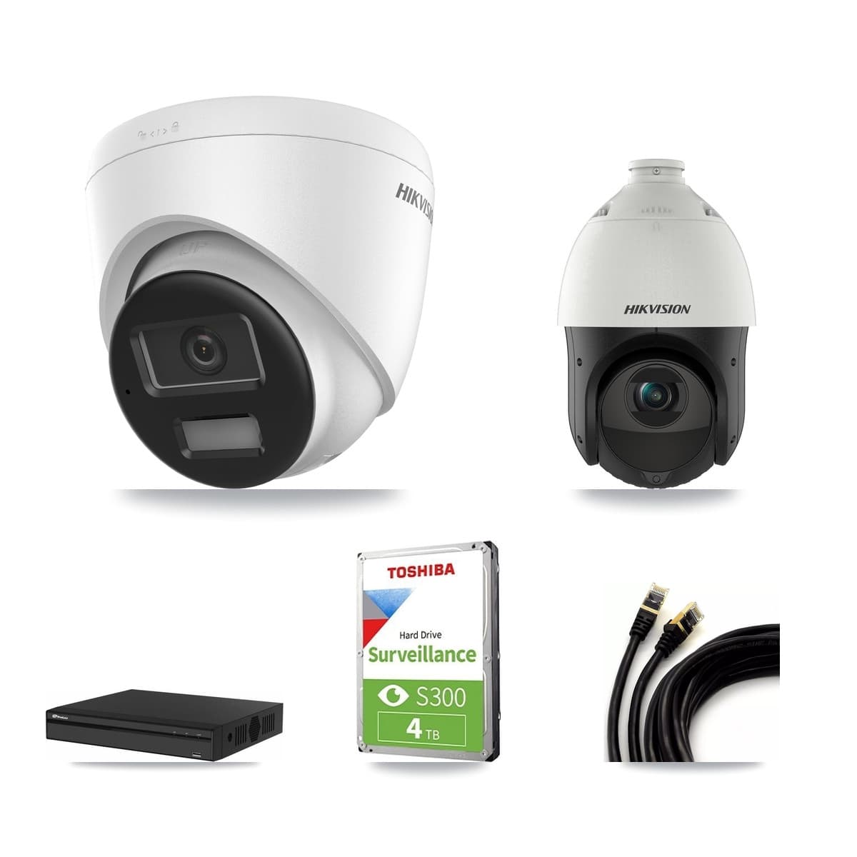 Hikvision & Prolux 4-Channel 4MP – 4K CCTV Kit — 1 4K Turret + 1 4MP PTZ Cameras + 4TB Recording