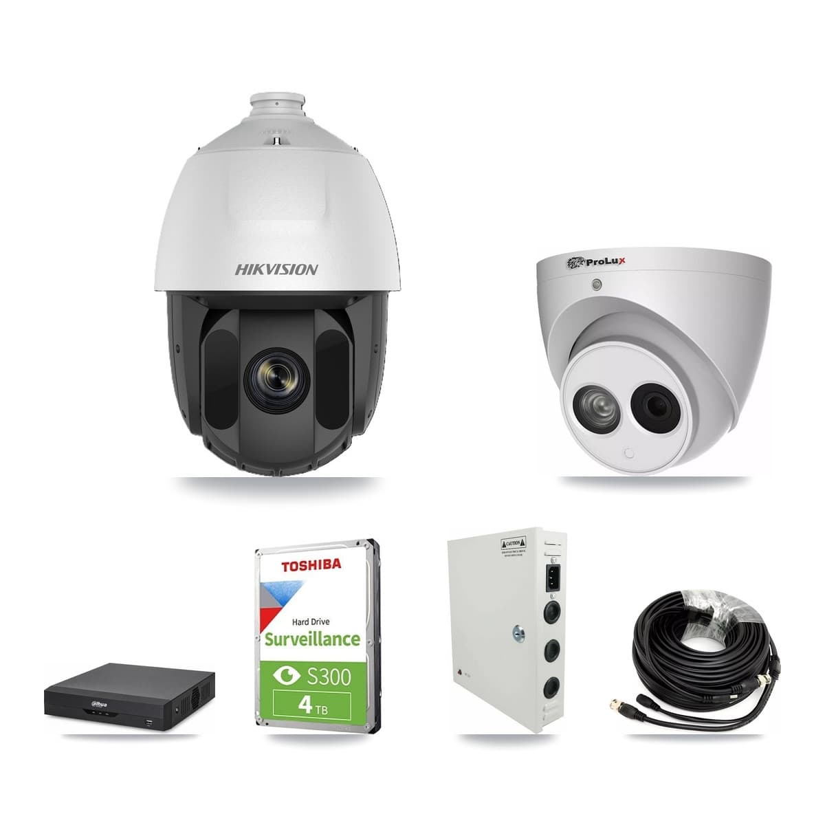 4-Channel 2MP – 4MP CCTV Kit — 2 2MP PTZ + 2 4MP Turret Cameras + 4TB Recording (DH-XVR5104HS Recorder) - Image 1