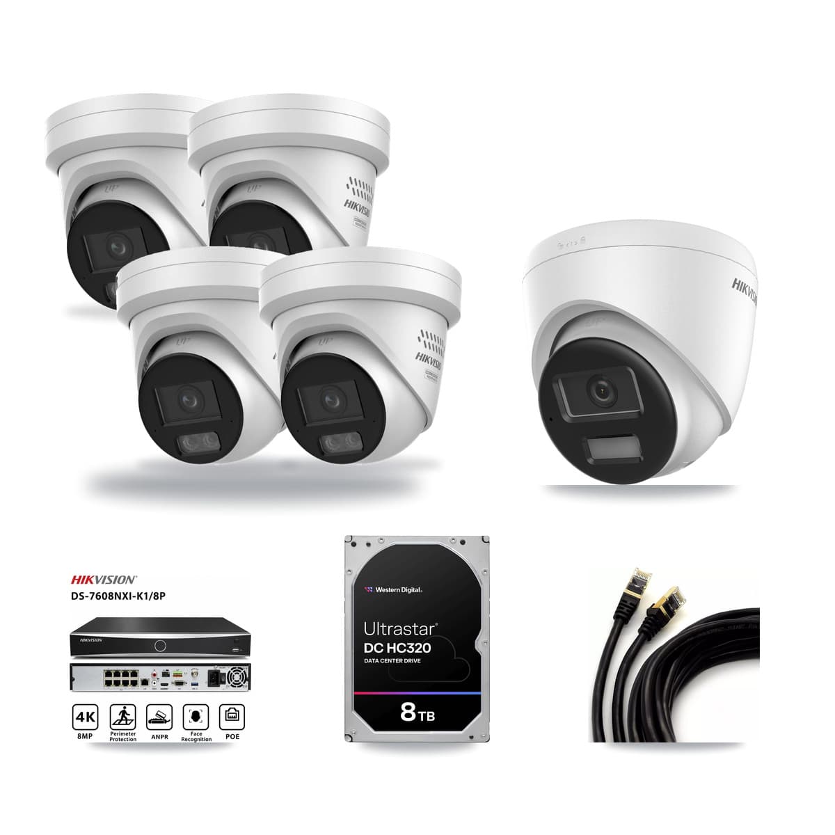 Hikvision 8-Channel 4MP – 4K CCTV Kit — 1 4K + 4 4MP Turret Cameras + 8TB Recording - Image 1