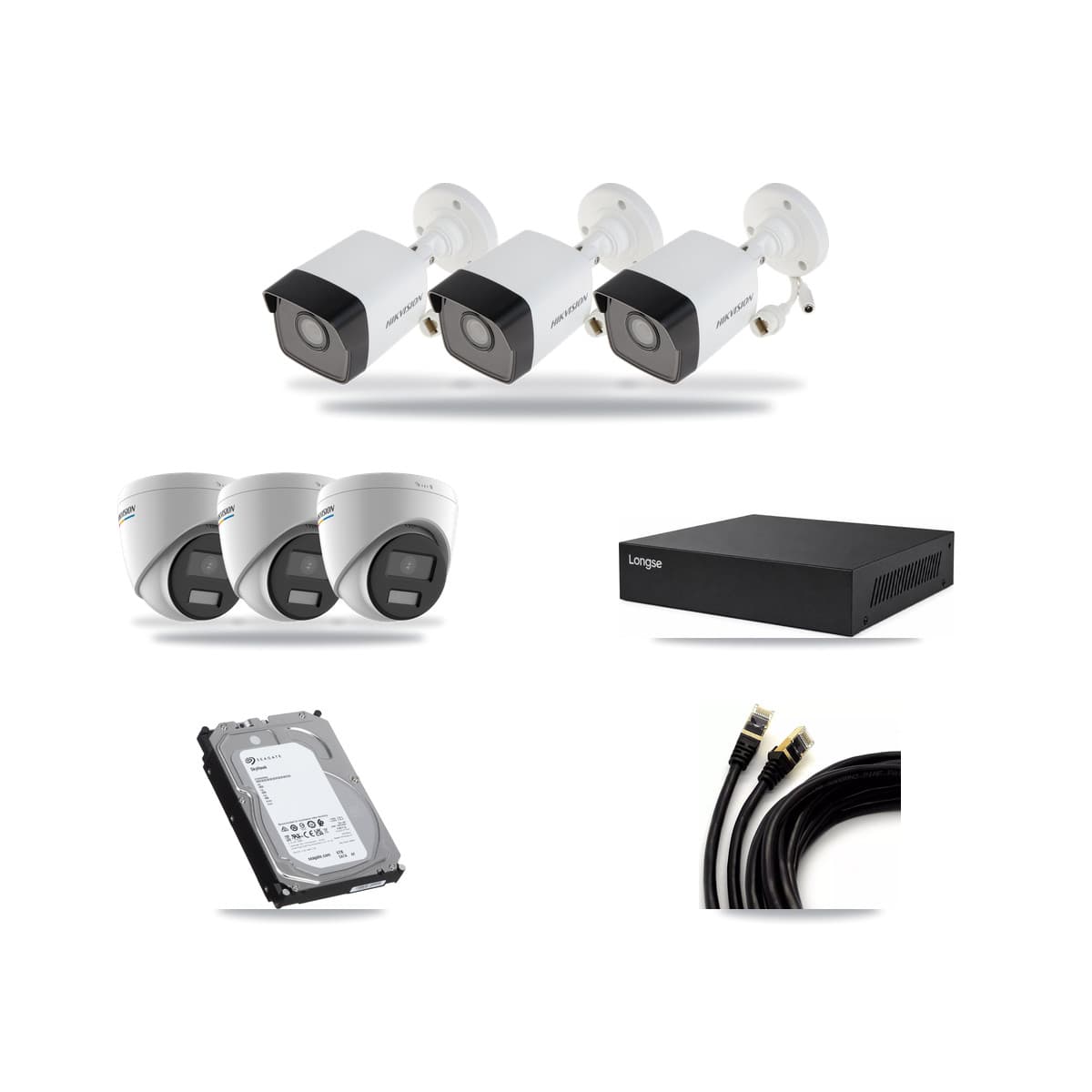 Hikvision & Longse 8-Channel 2MP – 5MP CCTV Kit — 3 5MP Bullet + 3 2MP Turret Cameras + 6TB Recording - Image 1