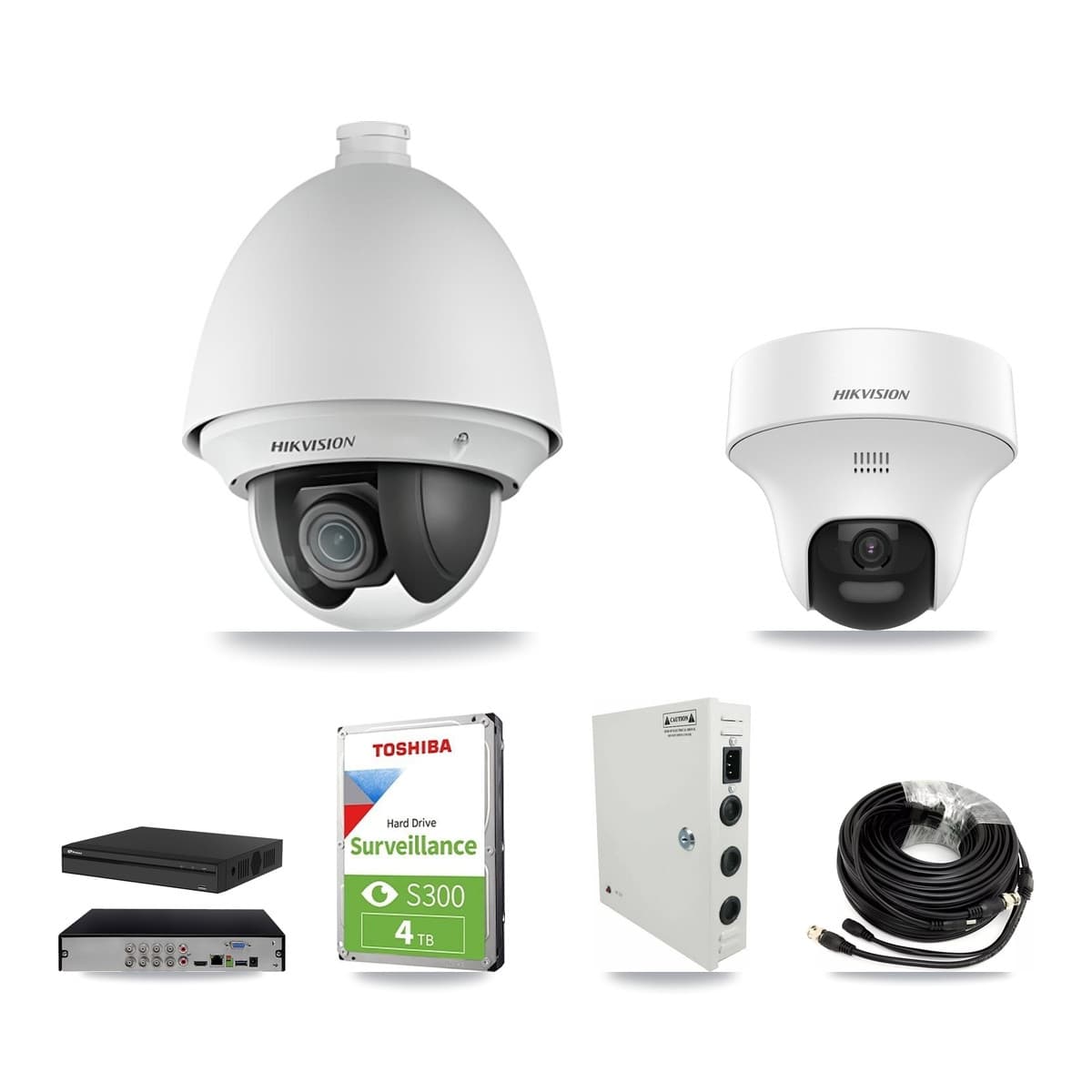 Hikvision & Prolux 8-Channel 2MP – 5MP CCTV Kit — 2 DS-2AE4225T 2MP PTZ + 2 DS-2CE70K0T 5MP Turret Cameras + 4TB Recording