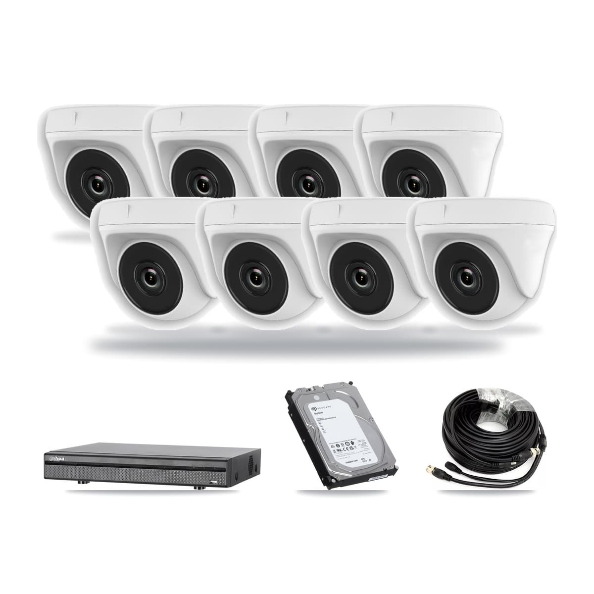 Dahua 8-Channel 2MP CCTV Kit — 8 White Dome Cameras + 6TB Recording (DH-XVR5108H Recorder) - Image 1