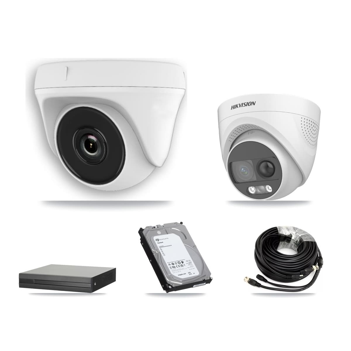 Hikvision 16-Channel 2MP – 5MP CCTV Kit — 2 DS-2CE72KF3T 5MP Turret + 6 White HDT-2MP-N20W 2MP Dome Cameras + 6TB Recording (XVR-3116HS Recorder)
