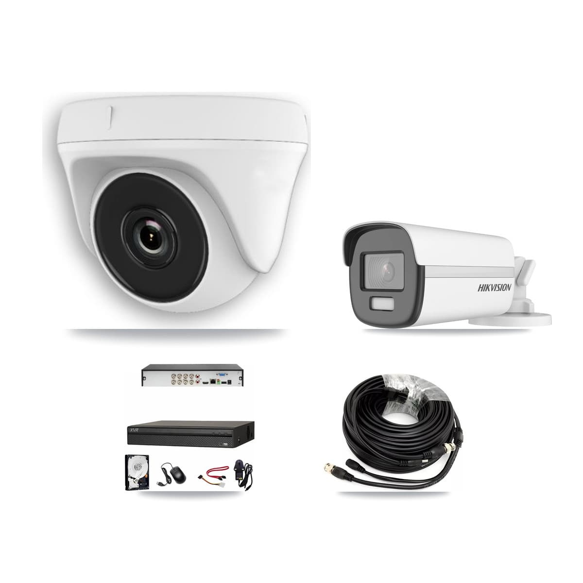 Hikvision & Dahua 8-Channel 2MP – 4K CCTV Kit — 1 4K Bullet + 7 White 2MP Dome Cameras + 8TB Recording (XVR-3108AD Recorder)