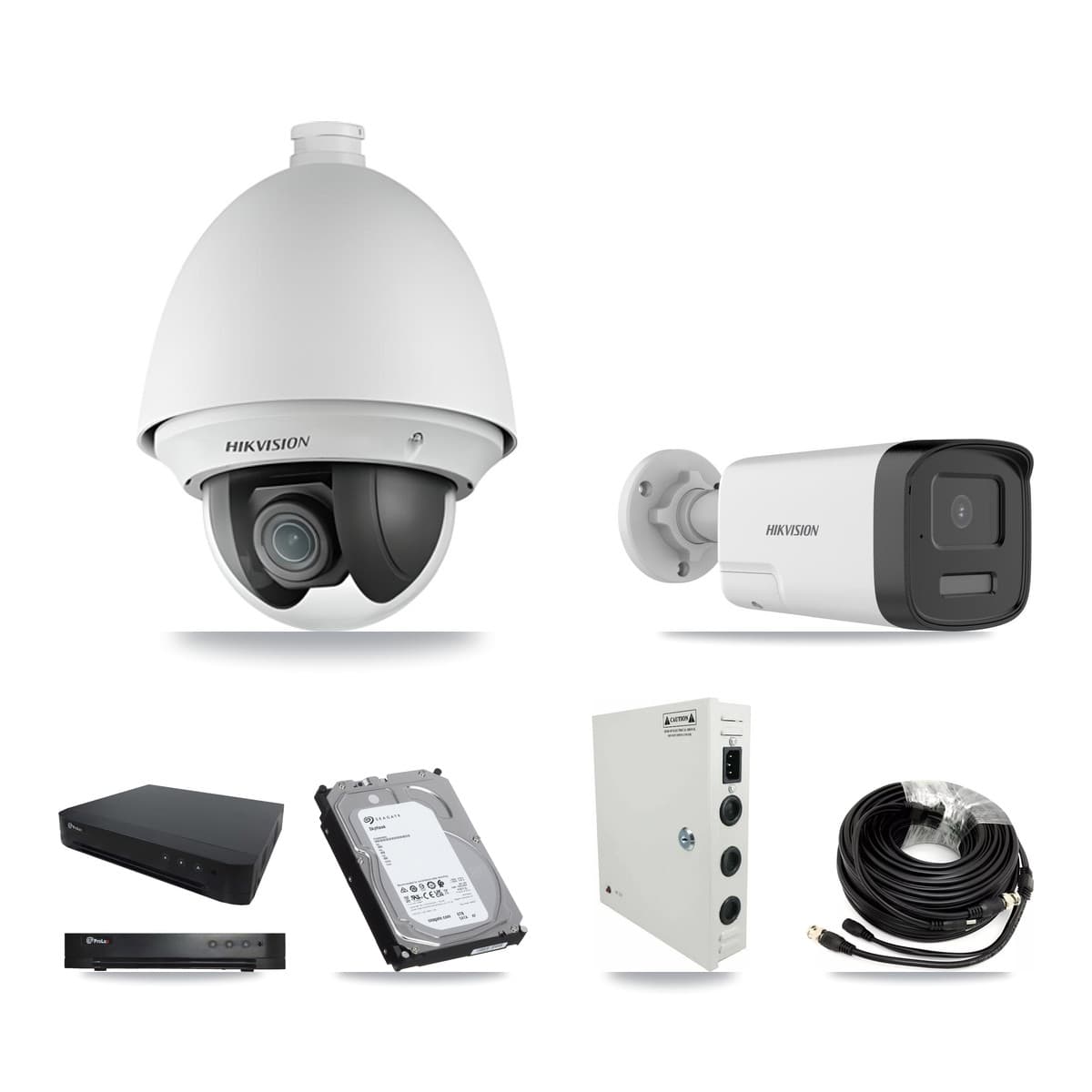 Hikvision & Prolux 16-Channel 2MP – 5MP CCTV Kit — 3 DS-2AE4225T 2MP PTZ + 3 DS-2CE17K0T 5MP Bullet Cameras + 6TB Recording