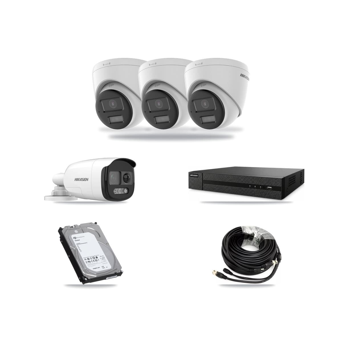 Hikvision 8-Channel 5MP – 4K CCTV Kit — 1 DS-2CE12KF3T 5MP Bullet + 3 DS-2CE78U0T 4K Turret Cameras + 6TB Recording (DVR-8CH Recorder) - Image 1