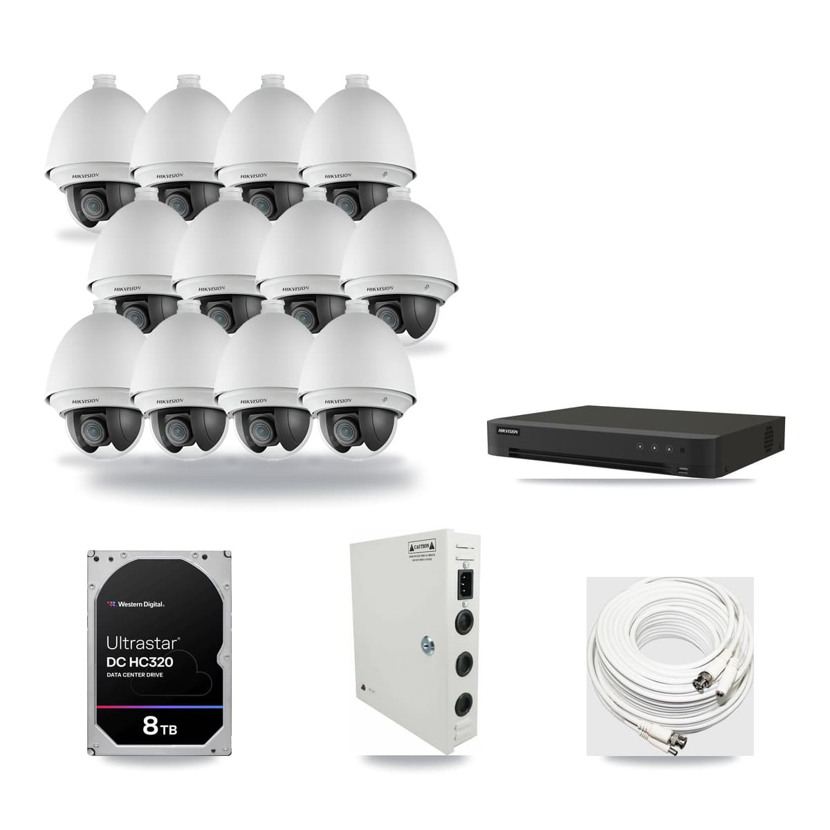 Hikvision 16-Channel 2MP CCTV Kit — 12 DS-2AE4225T PTZ Cameras + 8TB Recording (IDS-7216HQHI Recorder) - Image 1