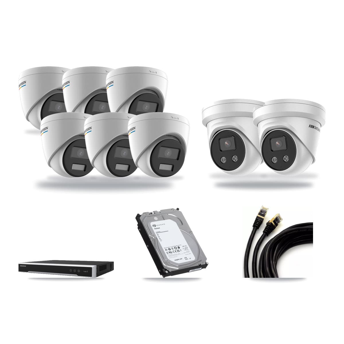 Hikvision 8-Channel 2MP – 5MP CCTV Kit — 6 2MP + 2 5MP Turret Cameras + 6TB Recording (DS-7608NI-M2 Recorder) - Image 1