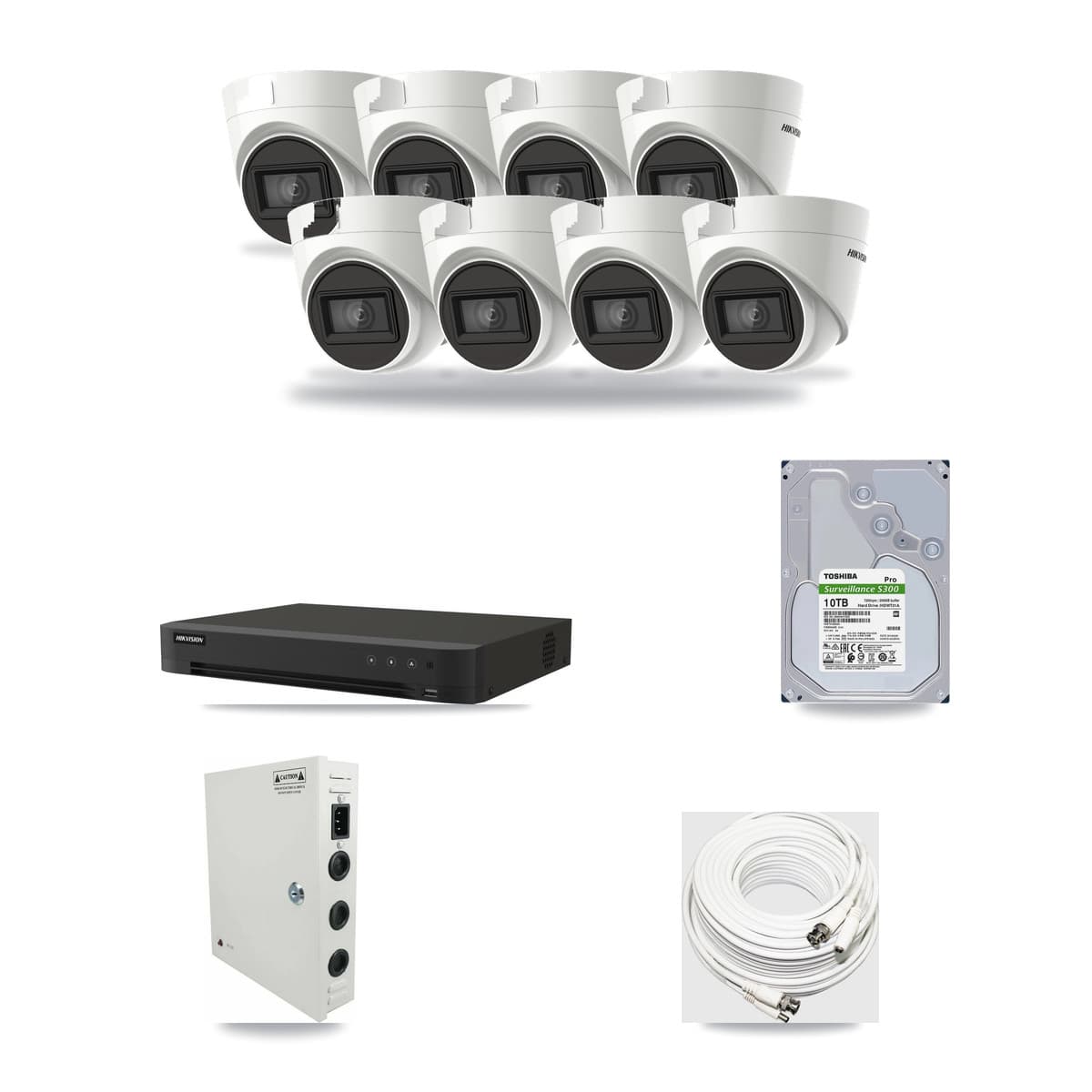 Hikvision 8-Channel 4K CCTV Kit — 8 DS-2CE78U1T-IT3F Turret Cameras + 10TB Recording (IDS-7208HUHI-M1/XT Recorder) - Image 1