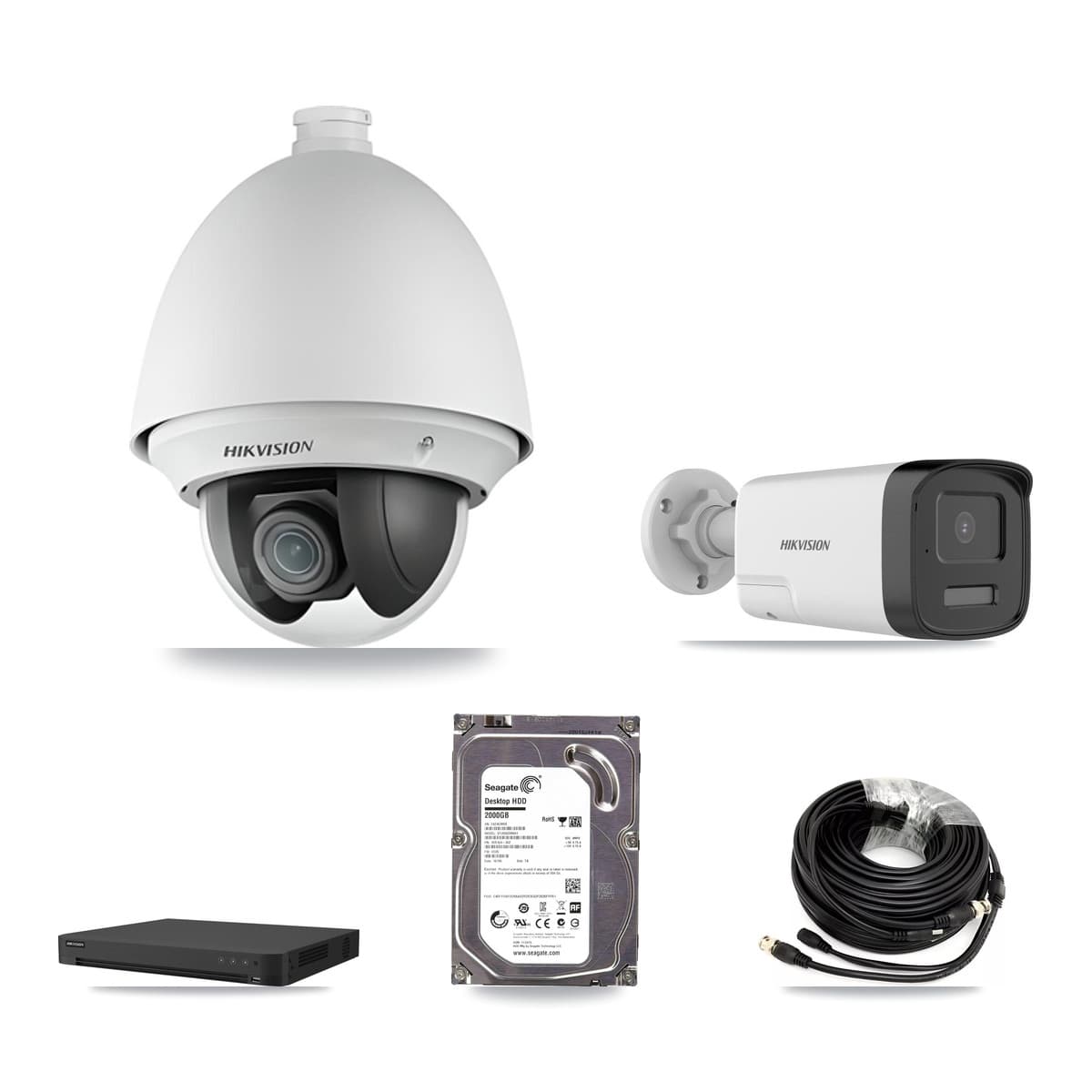 Hikvision 16-Channel 2MP – 5MP CCTV Kit — 1 DS-2AE4225T 2MP PTZ + 1 DS-2CE17K0T 5MP Bullet Cameras + 2TB Recording (IDS-7216HUHI Recorder)