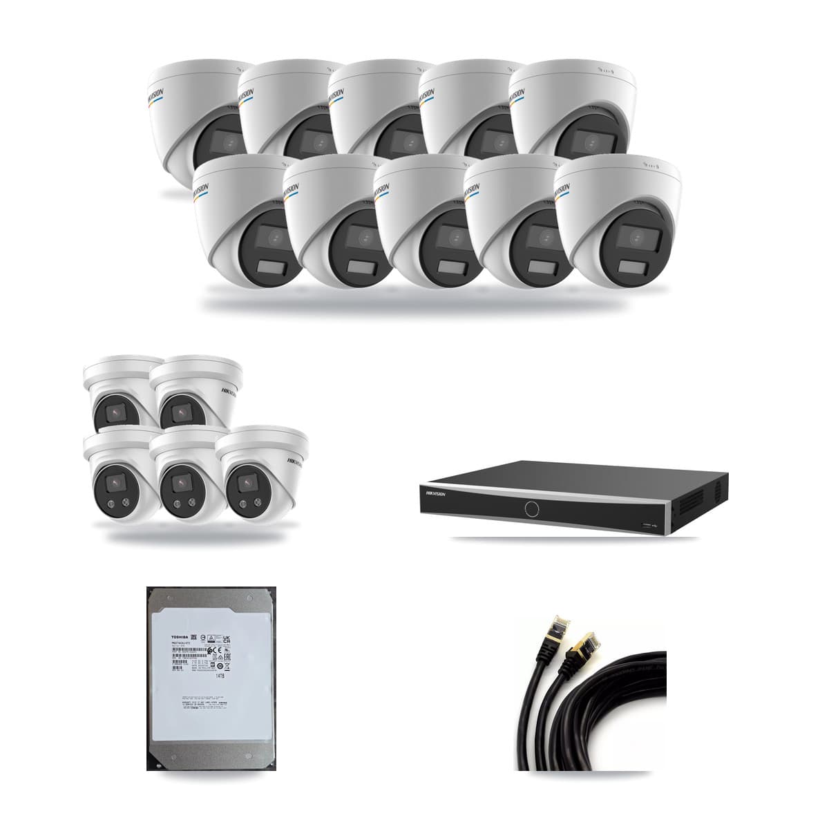 Hikvision 16-Channel 2MP – 5MP CCTV Kit — 10 2MP + 5 5MP Turret Cameras + 14TB Recording (DS-7616NXI Recorder) - Image 1