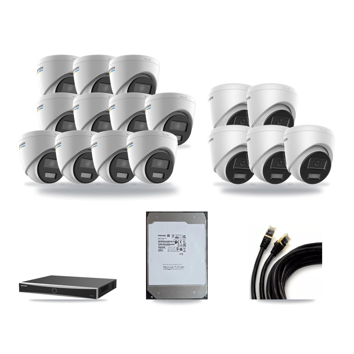 Hikvision 16-Channel 2MP – 4MP CCTV Kit — 11 2MP + 5 4MP Turret Cameras + 14TB Recording (DS-7616NXI Recorder) - Image 1