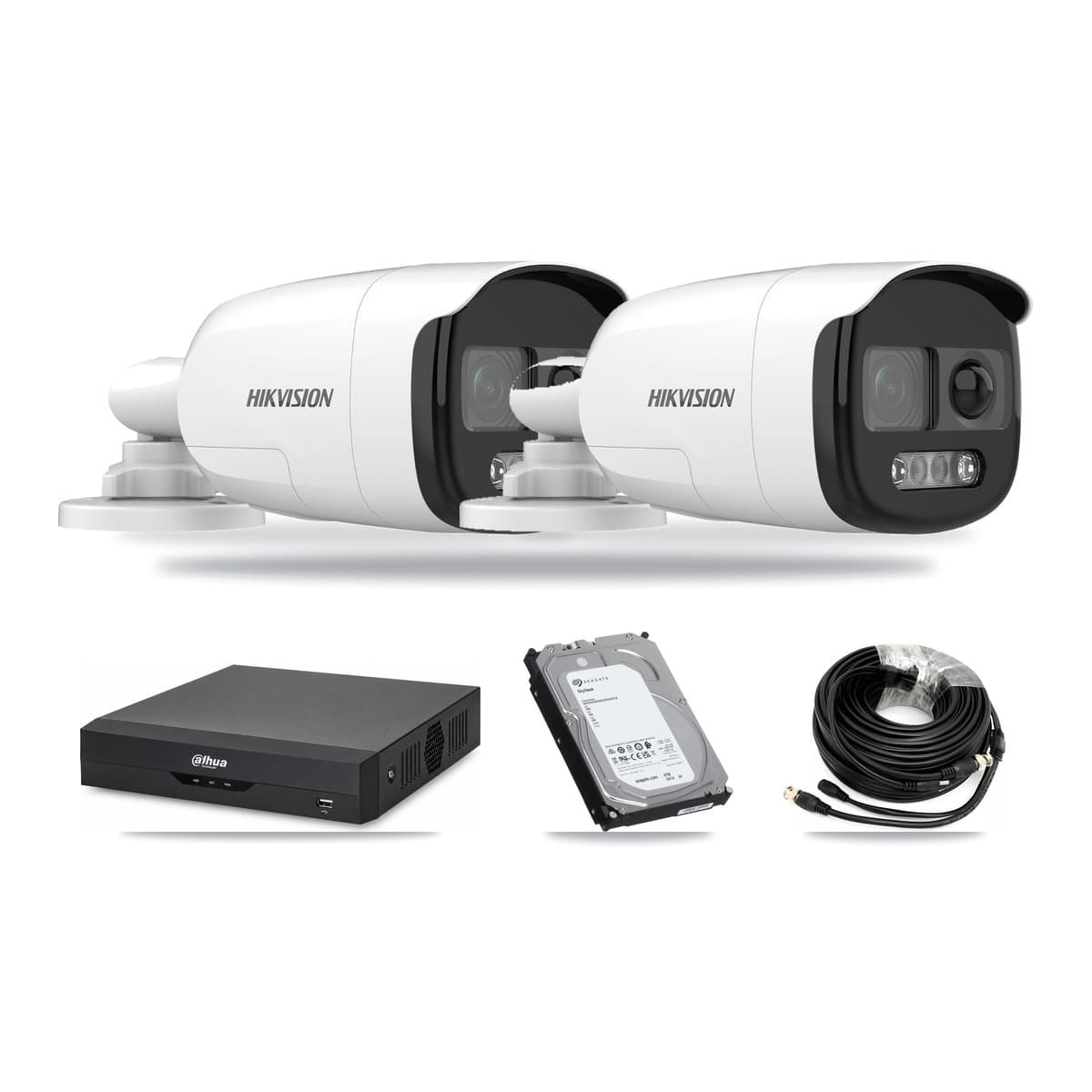 Hikvision & Dahua 4-Channel 5MP CCTV Kit — 2 DS-2CE12KF3T Bullet Cameras + 6TB Recording - Image 1