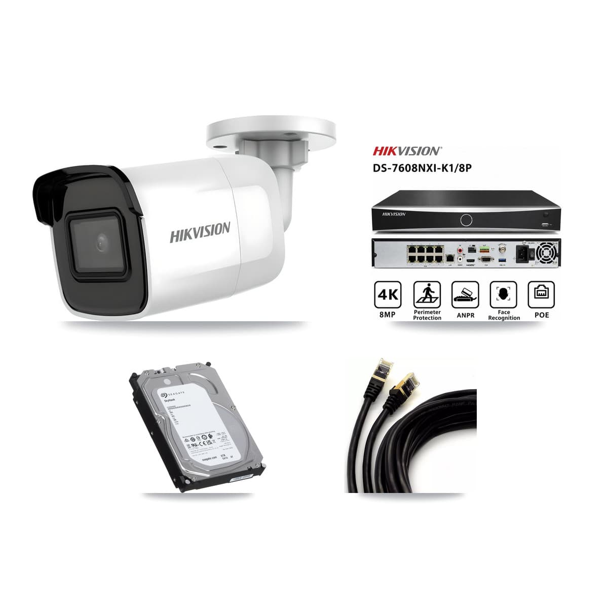 Hikvision 8-Channel 4K CCTV Kit — 4 DS-2CD2085G1 Bullet Cameras + 6TB Recording