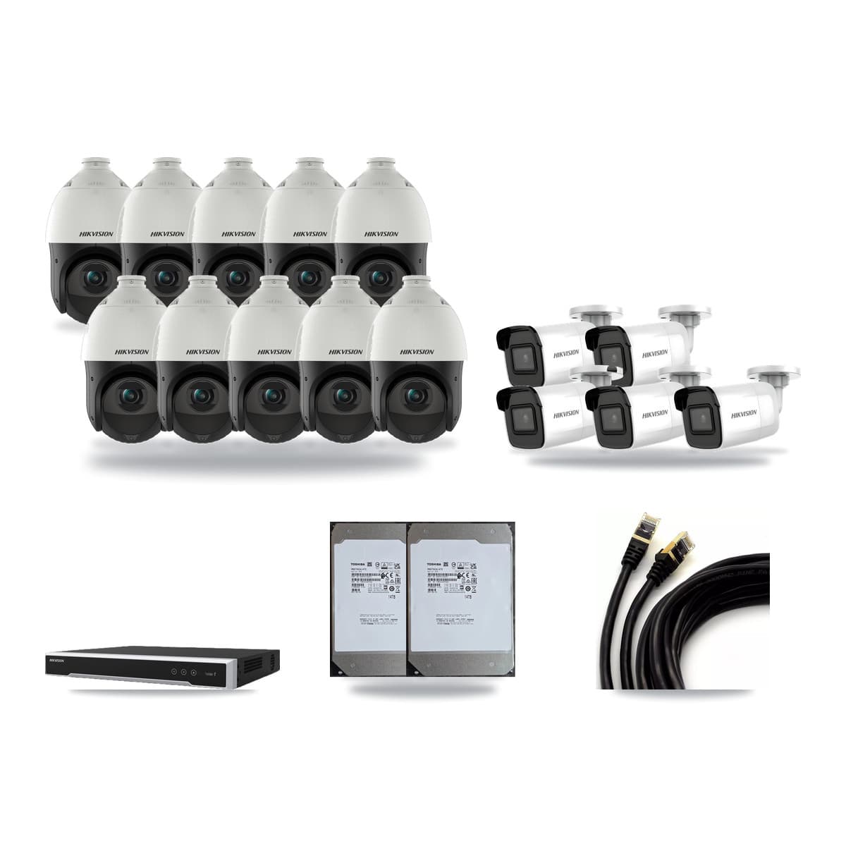 Hikvision 16-Channel 4MP – 4K CCTV Kit — 5 4K Bullet + 10 4MP PTZ Cameras + 2× 14TB Recording (DS-7616NI-M2 Recorder) - Image 1