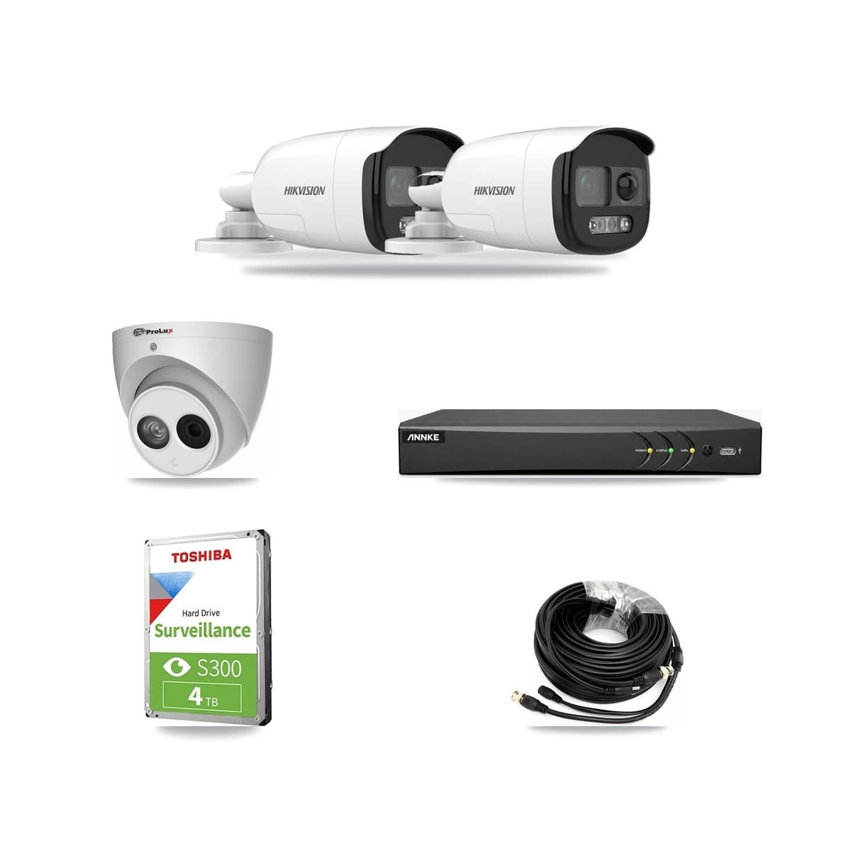 4-Channel 4MP – 5MP CCTV Kit — 2 DS-2CE12KF3T 5MP Bullet + 1 PXC-612C4W-A 4MP Turret Cameras + 4TB Recording (AN-DV4-8MP Recorder) - Image 1