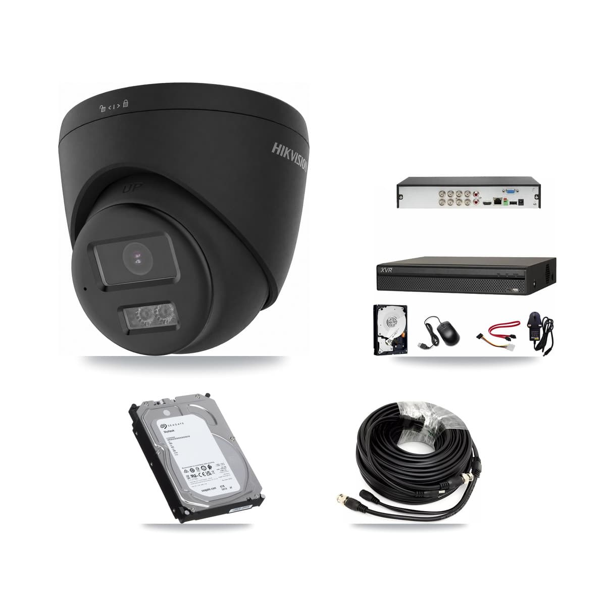 Hikvision & Dahua 8-Channel 4K CCTV Kit — 3 Black Turret Cameras + 6TB Recording