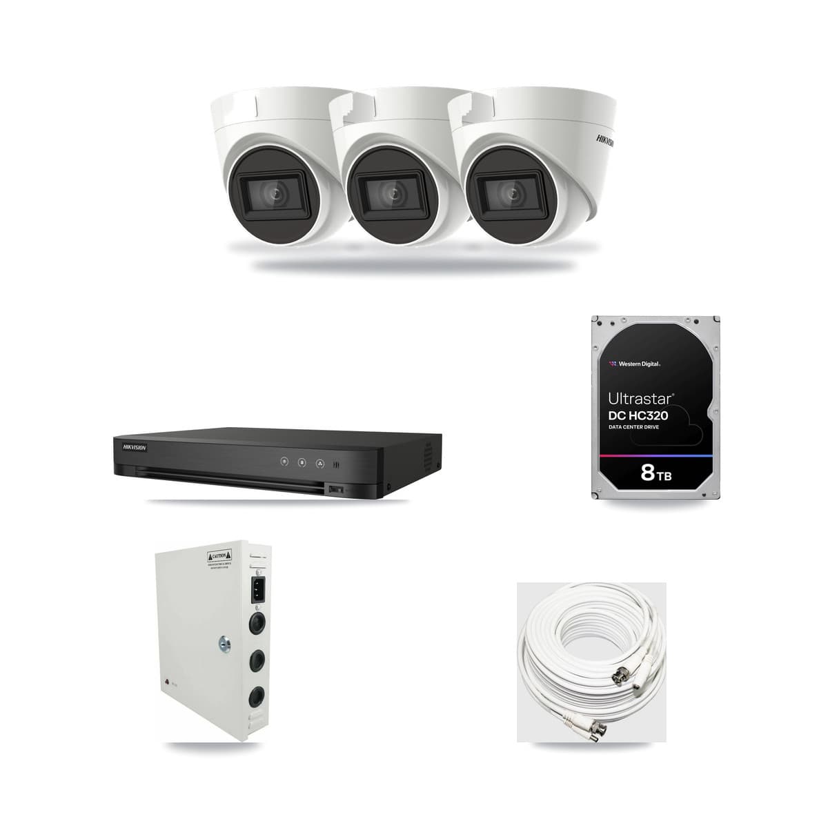 Hikvision 4-Channel 4K CCTV Kit — 3 DS-2CE78U1T Turret Cameras + 8TB Recording (IDS-7204HUHI Recorder) - Image 1