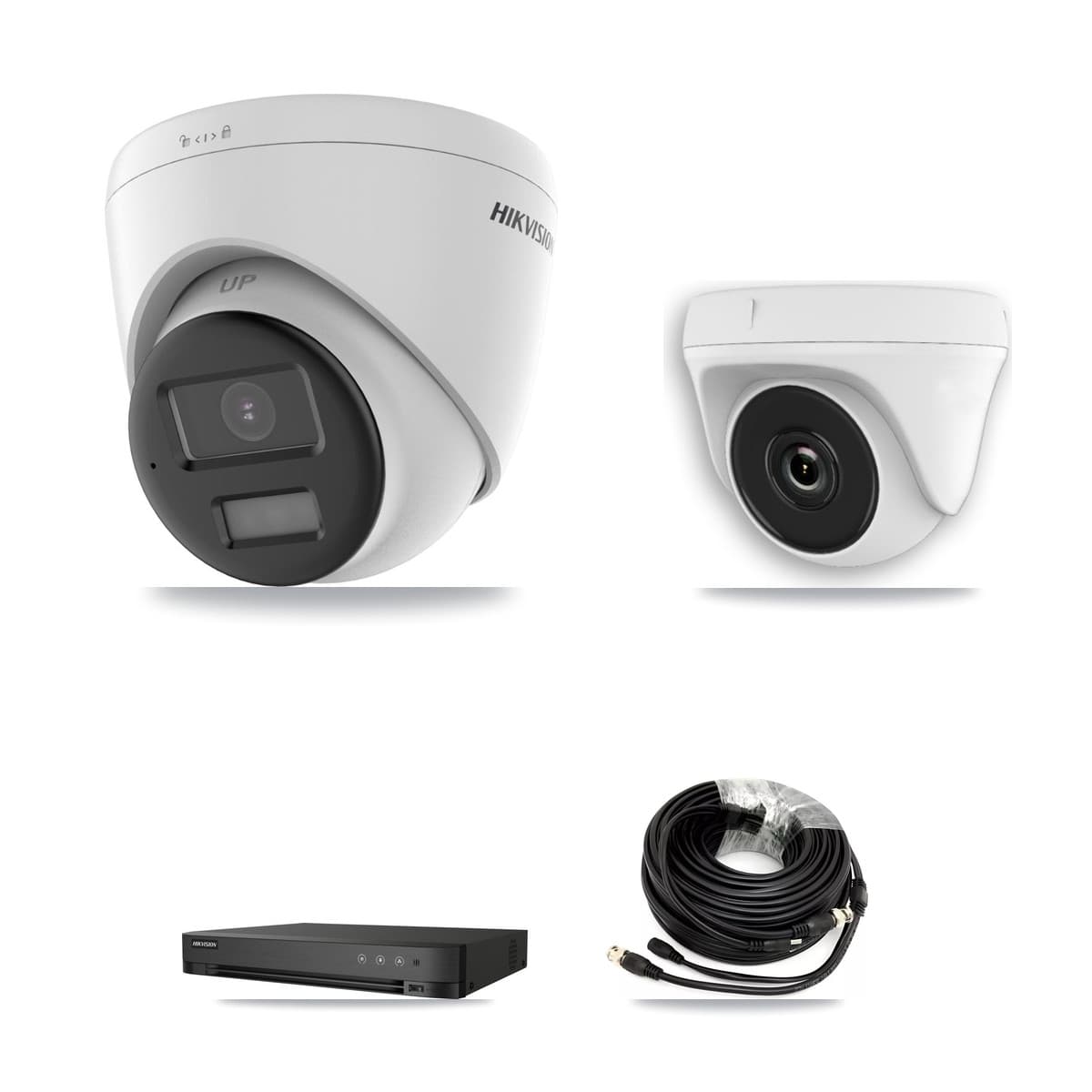 Hikvision 4-Channel 2MP – 4K CCTV Kit — 1 4K Turret + 1 White 2MP Dome Cameras + 3TB Recording (IDS-7204HUHI Recorder)