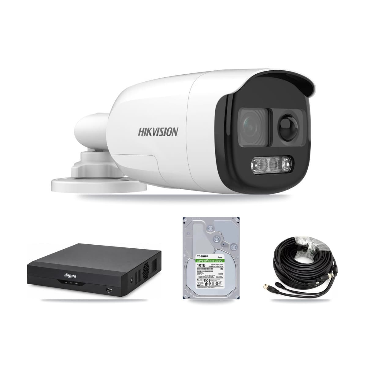 Hikvision & Dahua 4-Channel 5MP CCTV Kit — 4 DS-2CE12KF3T Bullet Cameras + 10TB Recording
