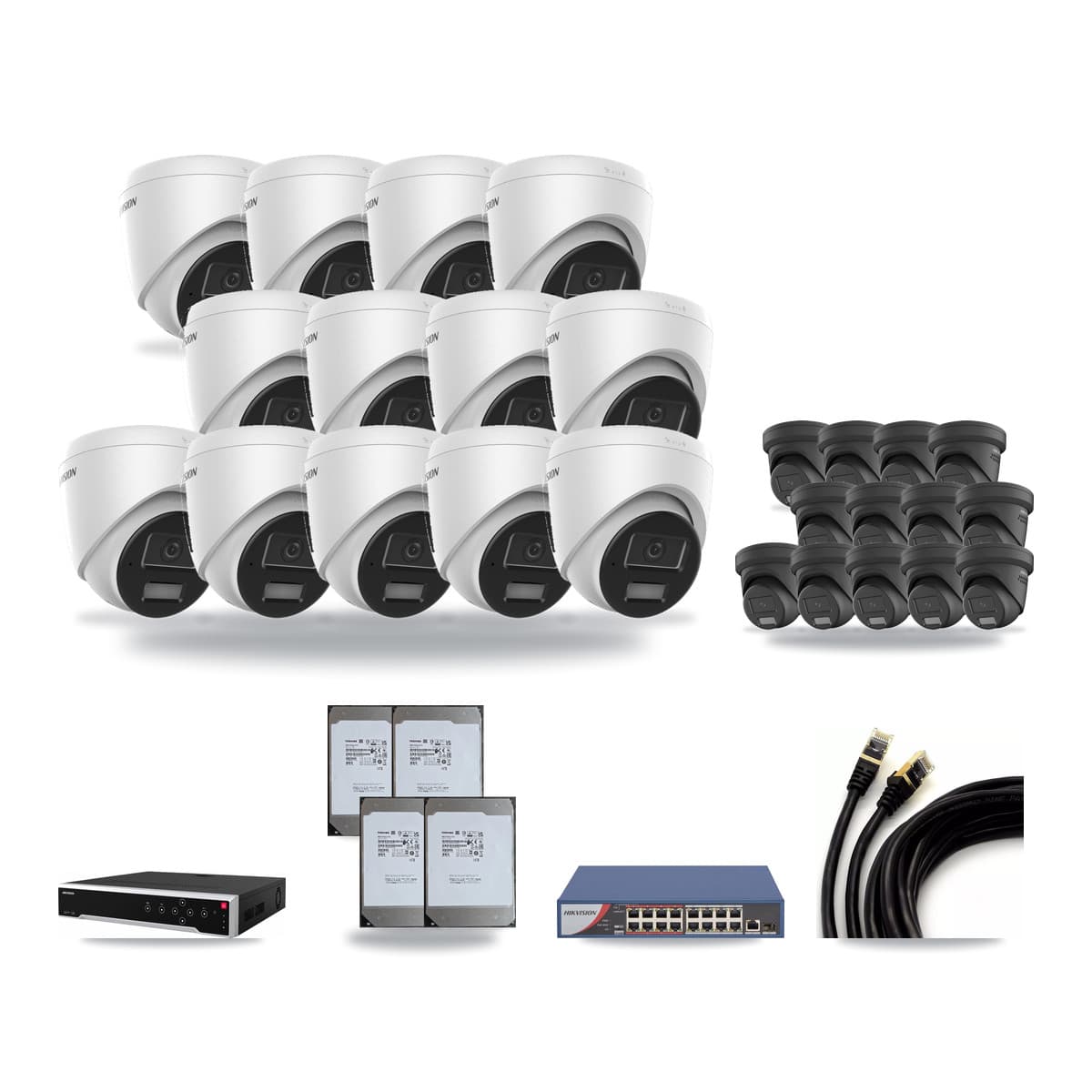 Hikvision 32-Channel 4MP CCTV Kit — 13 DS-2CD1343G2 + 13 DS-2CD2347G2 Turret Cameras + 4× 14TB Recording - Image 1