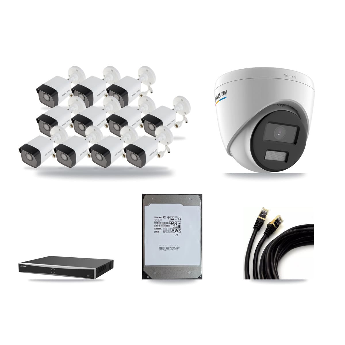 Hikvision 16-Channel 2MP – 5MP CCTV Kit — 11 5MP Bullet + 1 2MP Turret Cameras + 14TB Recording (DS-7616NXI Recorder) - Image 1