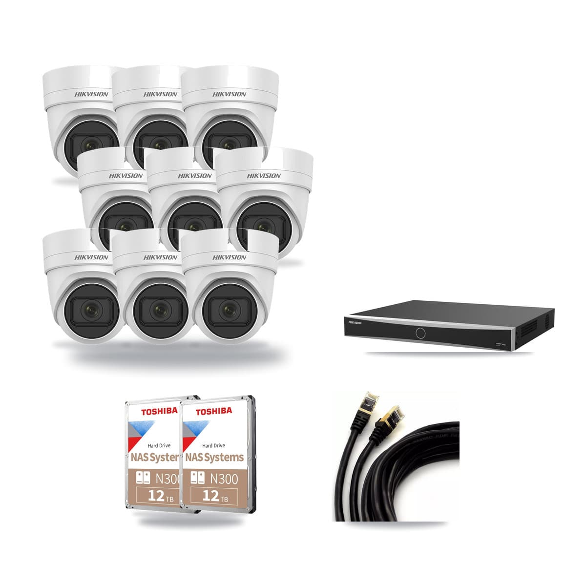 Hikvision 16-Channel 4K CCTV Kit — 9 DS-2CD2H83G0 Turret Cameras + 2× 12TB Recording (DS-7616NXI Recorder) - Image 1