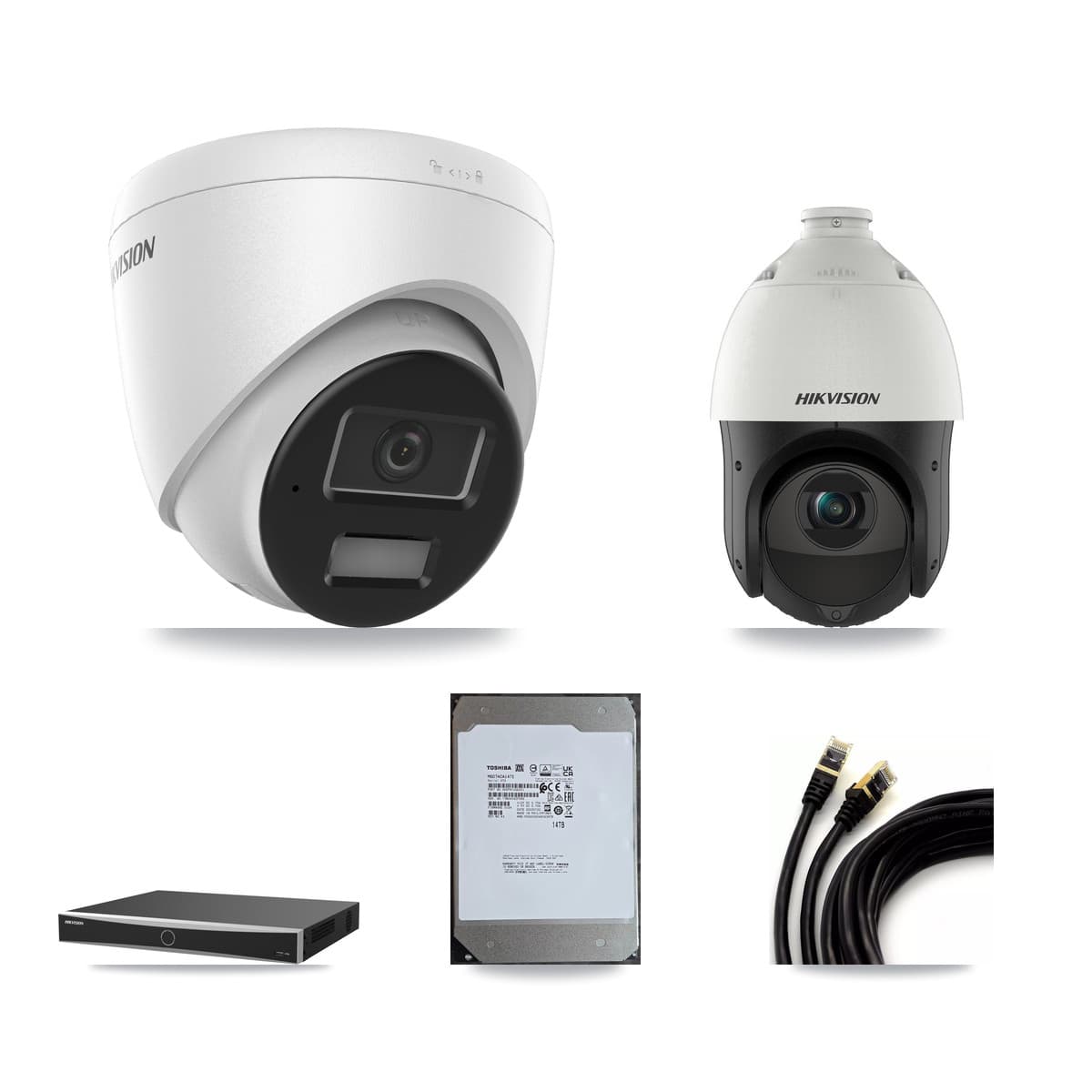 Hikvision 16-Channel 4MP CCTV Kit — 15 Turret + 1 PTZ Cameras + 14TB Recording (DS-7616NXI Recorder)