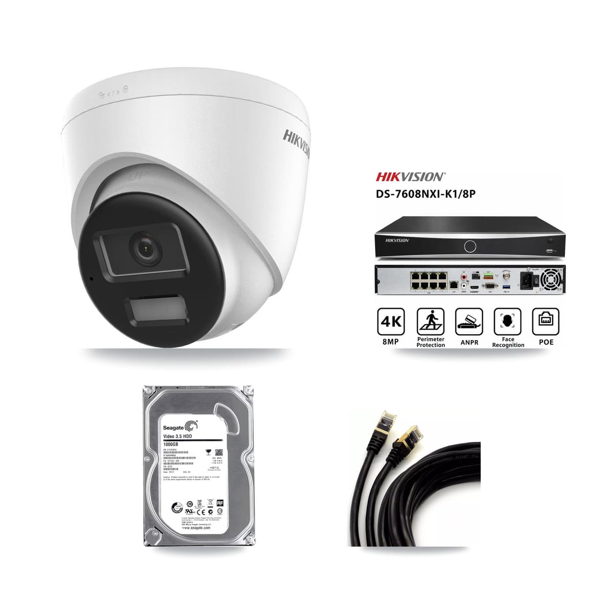 Hikvision 8-Channel 4K CCTV Kit — 1 DS-2CD1383G2-LIUF/SL Turret Camera + 1TB Recording (DS-7608NXI-K1/8P Recorder) - Image 1