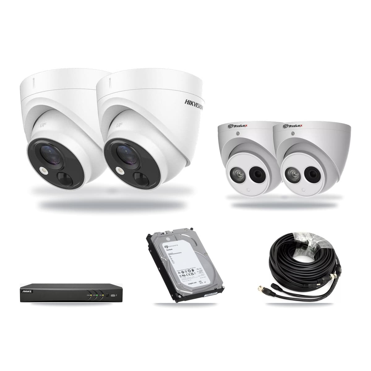 4-Channel 4MP – 5MP CCTV Kit — 2 DS-2CE71H0T 5MP + 2 PXC-612C4W-A 4MP Turret Cameras + 6TB Recording (AN-DV4-8MP Recorder) - Image 1