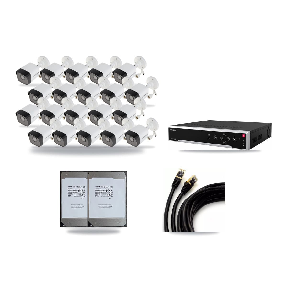 Hikvision 32-Channel 5MP CCTV Kit — 20 Bullet Cameras + 2× 14TB Recording - Image 1