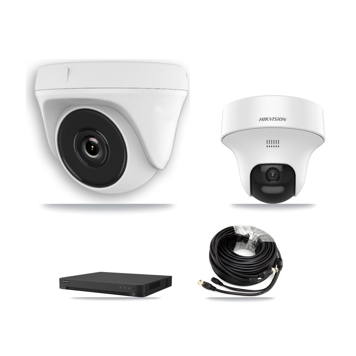 Hikvision 32-Channel 2MP – 5MP CCTV Kit — 1 DS-2CE70K0T 5MP Turret + 3 White HDT-2MP-N20W 2MP Dome Cameras + 3TB Recording (IDS-7232HQHI Recorder)