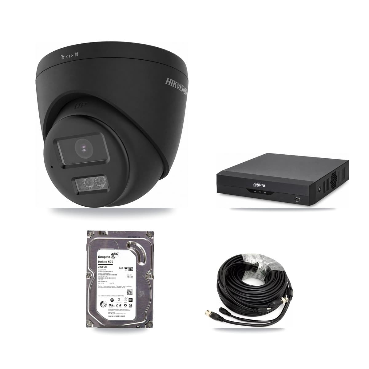 Hikvision & Dahua 4-Channel 4K CCTV Kit — 2 Black Turret Cameras + 2TB Recording - Image 1