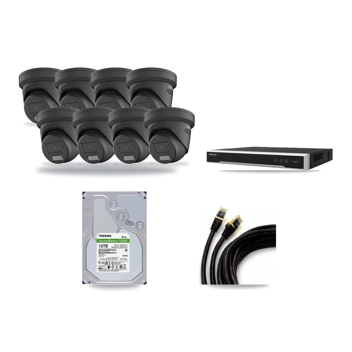 Hikvision 8-Channel 4MP CCTV Kit — 8 Black Turret Cameras + 10TB Recording (DS-7608NI-M2 Recorder) - Image 1