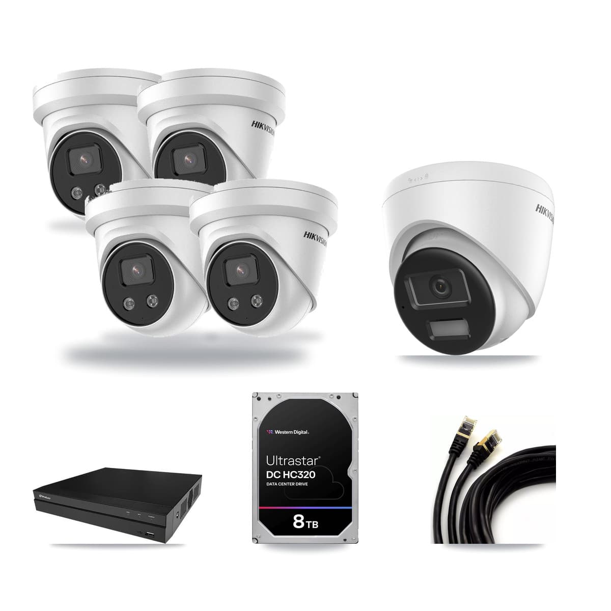Hikvision & Prolux 8-Channel 5MP – 4K CCTV Kit — 1 DS-2CD1383G2-LIU 4K + 4 DS-2CD3356G2-ISU 5MP Turret Cameras + 8TB Recording (PXN-2108HS-8P-4K Recorder) - Image 1