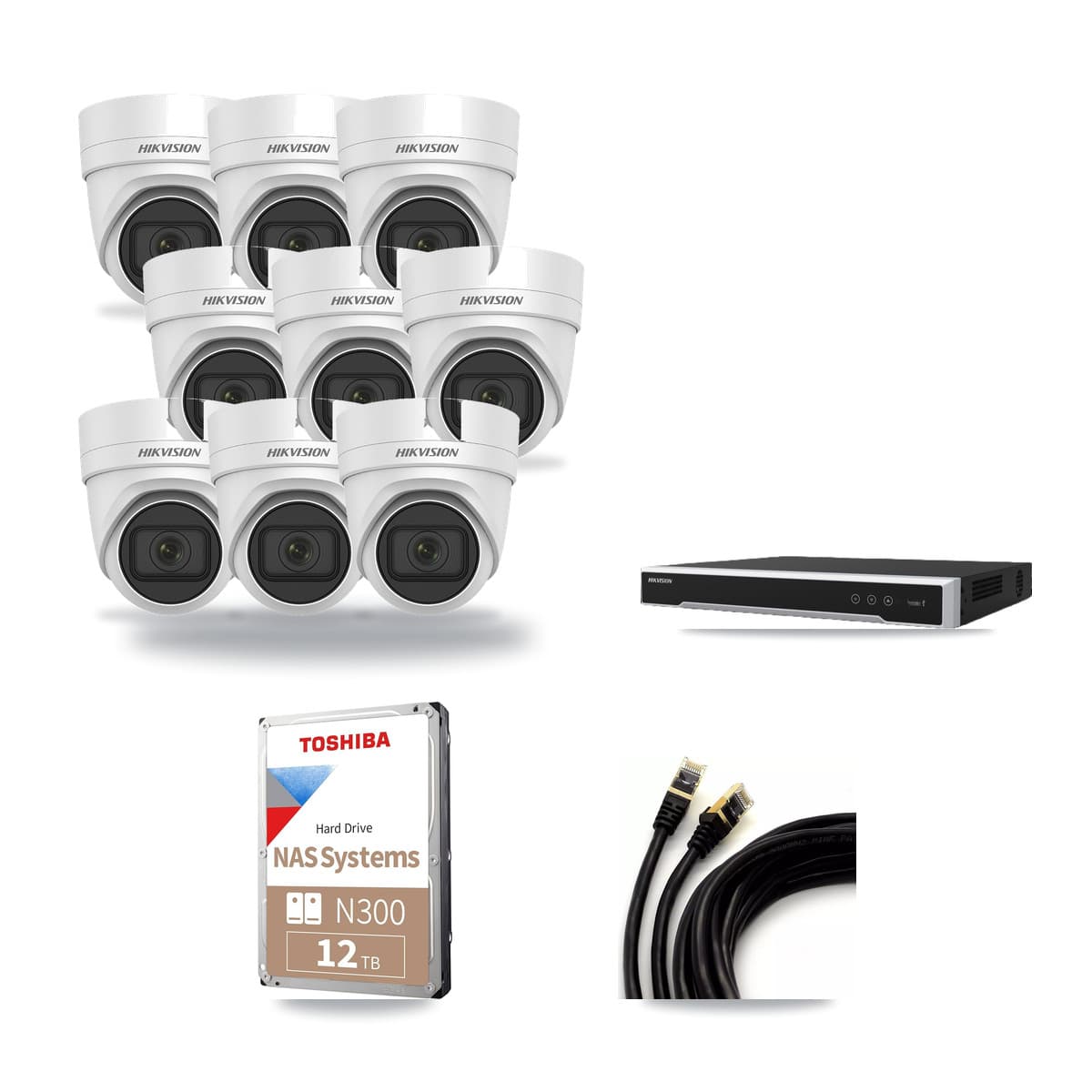 Hikvision 16-Channel 4MP CCTV Kit — 9 DS-2CD2H45FWD Turret Cameras + 12TB Recording (DS-7616NI-M2 Recorder) - Image 1