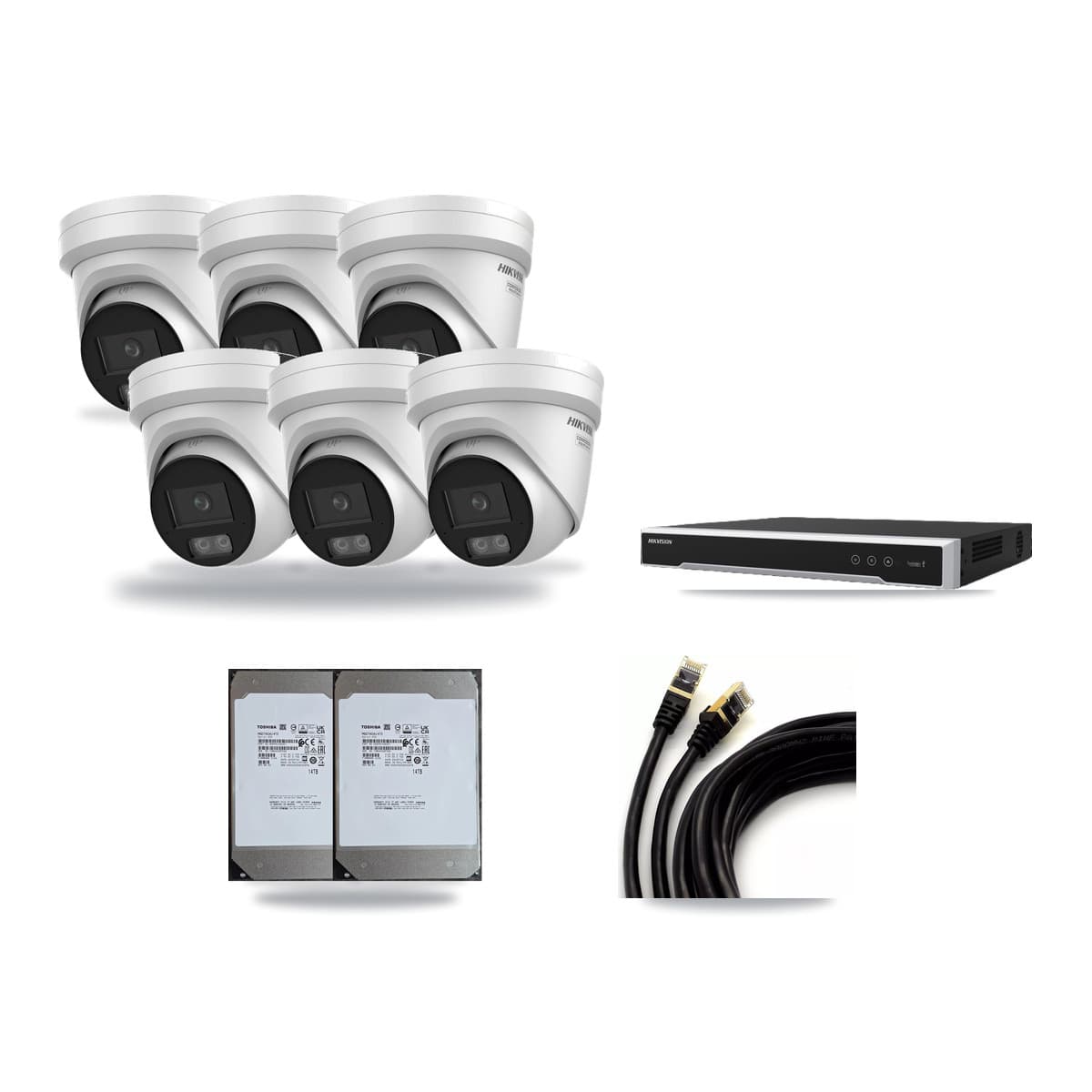 Hikvision 8-channel CCTV kit: 6 cameras (6× 4K Turret), 2× 14TB hard drive