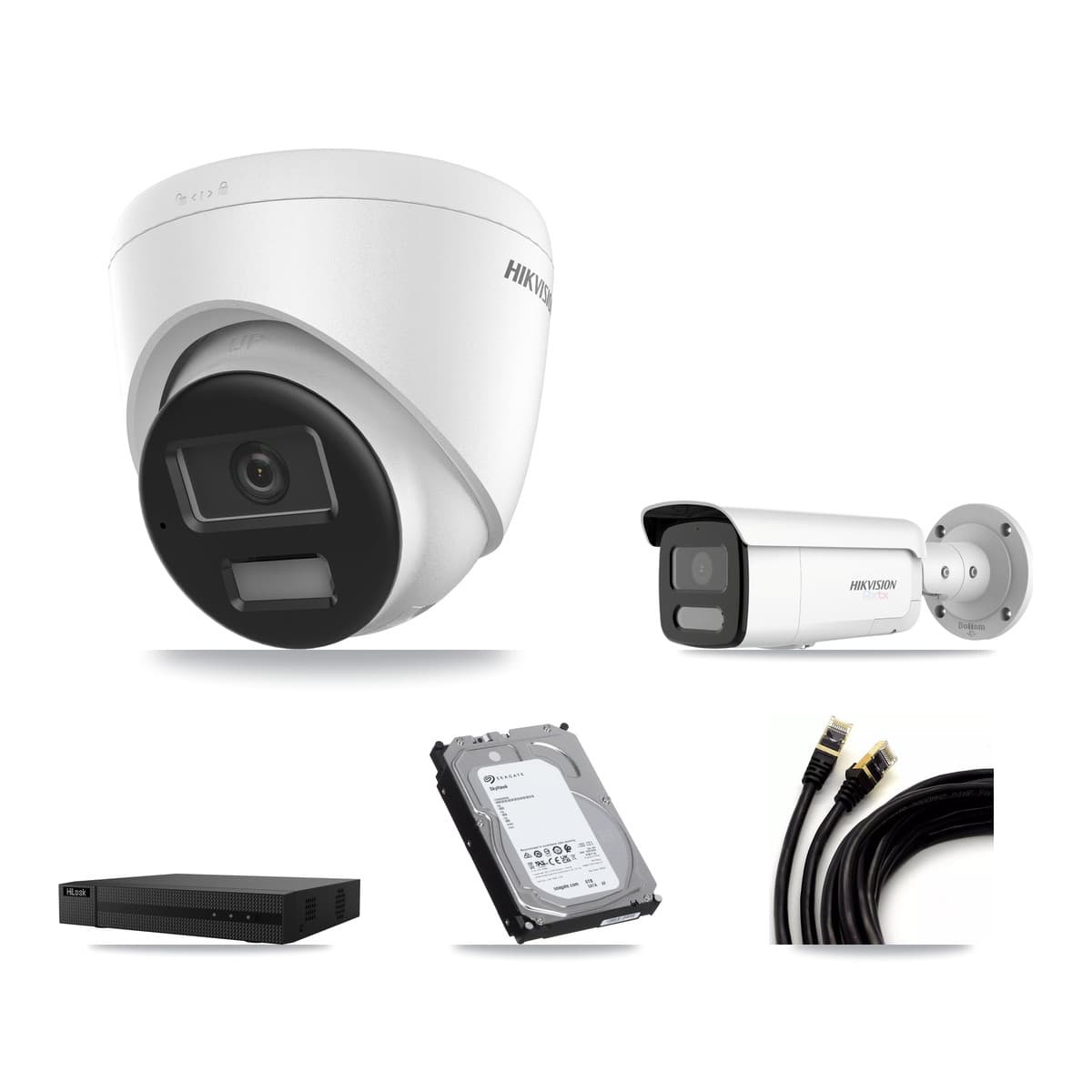 Hikvision & HiLook 8-Channel 4K CCTV Kit — 2 Turret + 1 Bullet Cameras + 6TB Recording