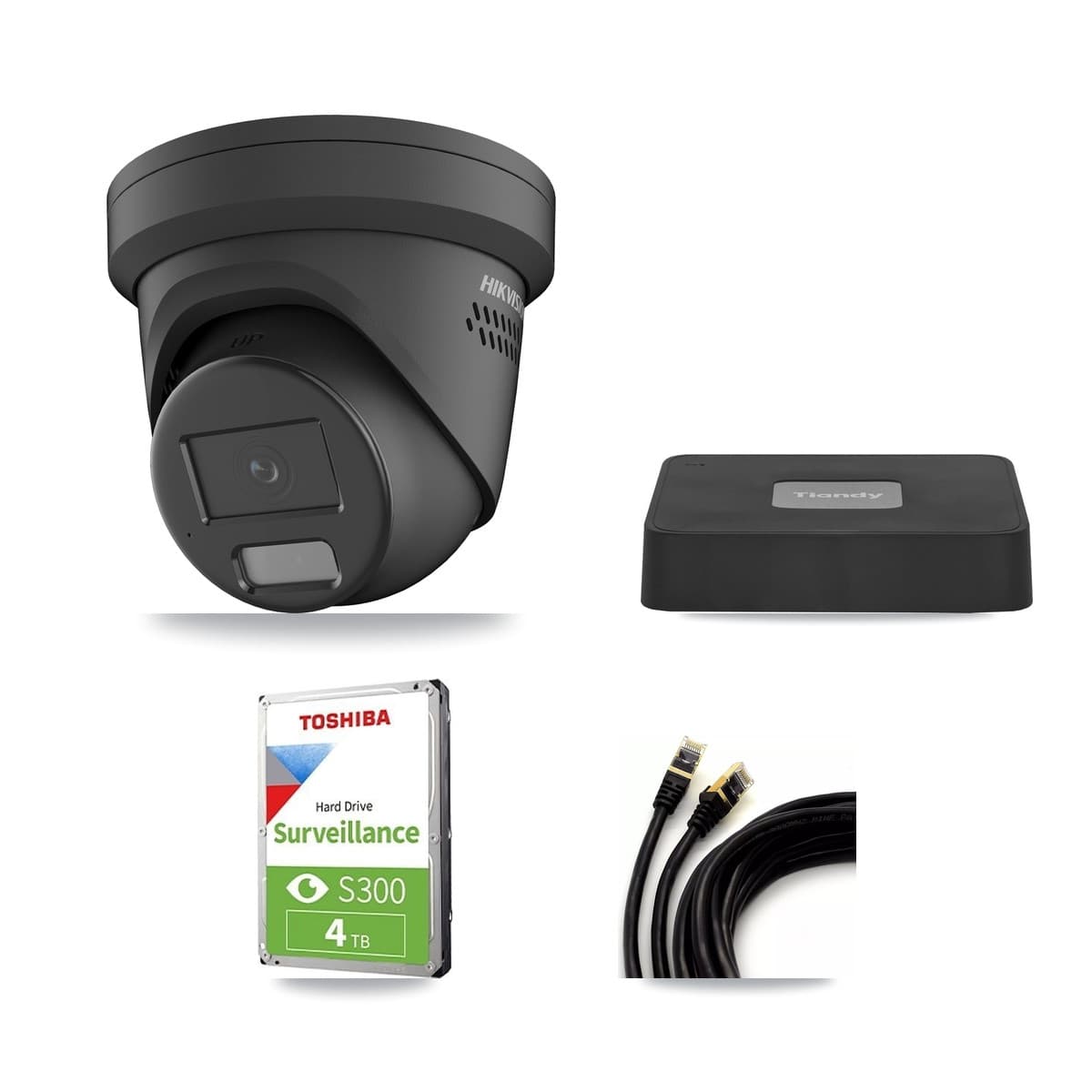 Hikvision & Tiandy 4-Channel 4MP CCTV Kit — 3 Black Turret Cameras + 4TB Recording