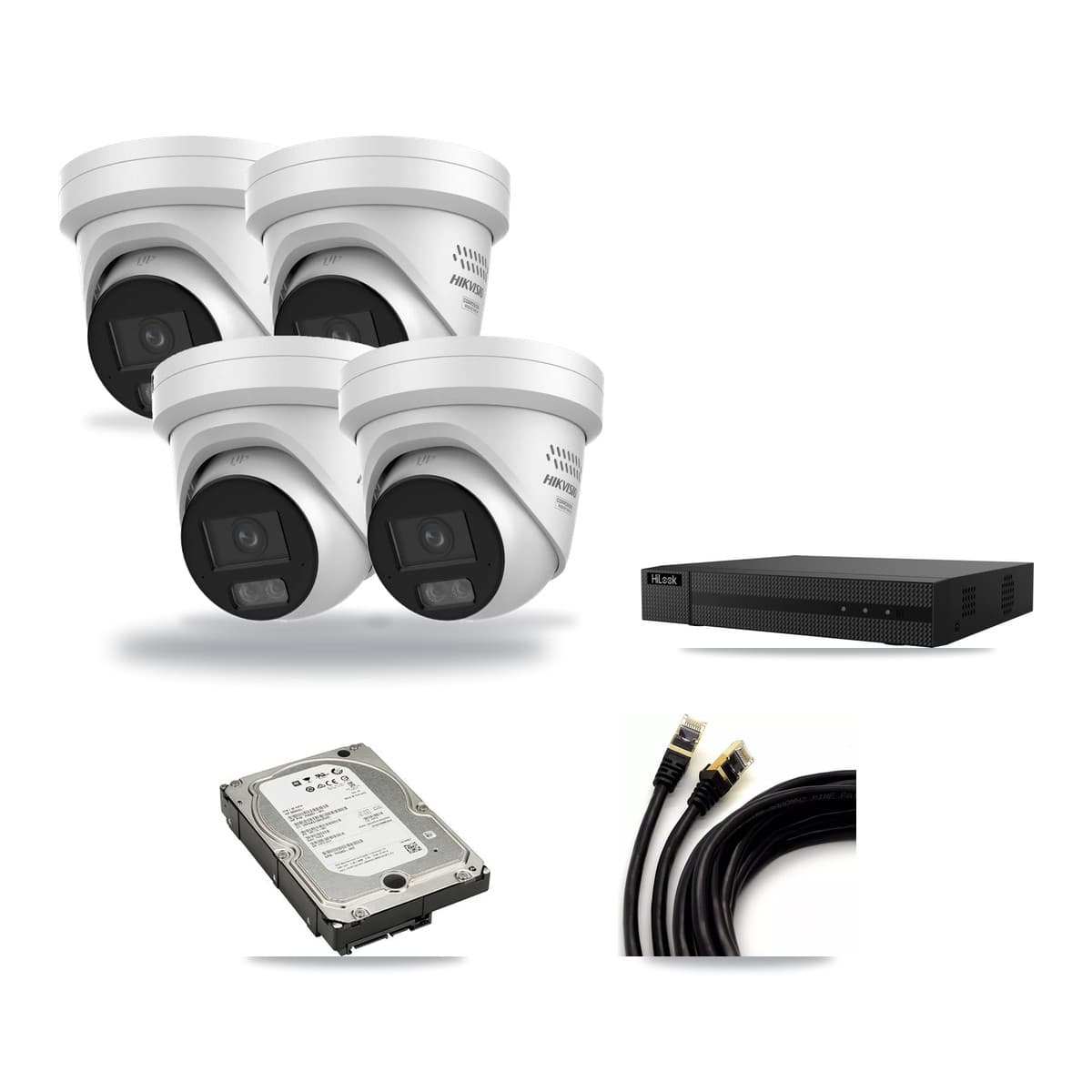 HiLook 8-Channel 4MP CCTV Kit — 4 DS-2CD2347G3 Turret Cameras + 5TB Recording (NVR-108MH-D Recorder) - Image 1