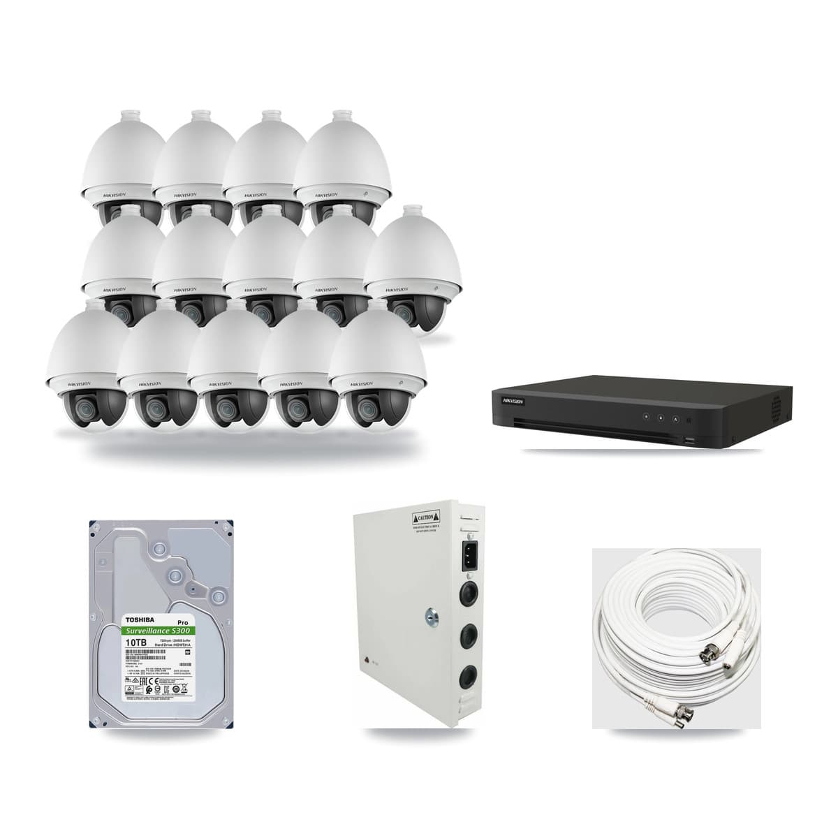 Hikvision 16-Channel 2MP CCTV Kit — 14 DS-2AE4225T PTZ Cameras + 10TB Recording (IDS-7216HQHI Recorder) - Image 1