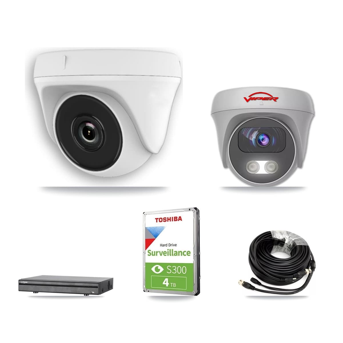 Viper & Dahua 8-Channel 2MP – 5MP CCTV Kit — 4 White 2MP Dome + 1 White 5MP Cameras + 4TB Recording (DH-XVR5108H Recorder)