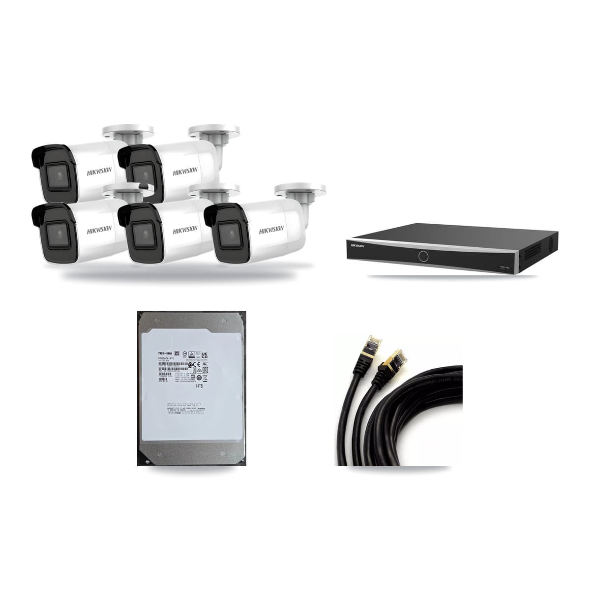 Hikvision 16-Channel 4K CCTV Kit — 5 Bullet Cameras + 14TB Recording (DS-7616NXI Recorder) - Image 1
